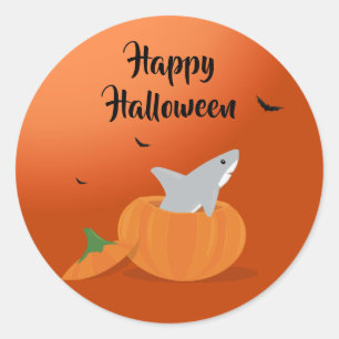 Happy Halloween Shark Pumpkin Bats Sinaasappel Ronde Sticker