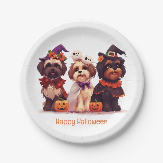 Happy Halloween Shih Tzu Dogs Papieren Bordje (Voorkant)