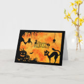 Happy Halloween Silhouette Black Cat and Friends Kaart (Gele Bloem)