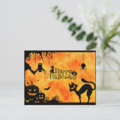 Happy Halloween Silhouette Black Cat en Friends Briefkaart (Staand voorkant)