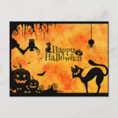 Happy Halloween Silhouette Black Cat en Friends Briefkaart (Voorkant)
