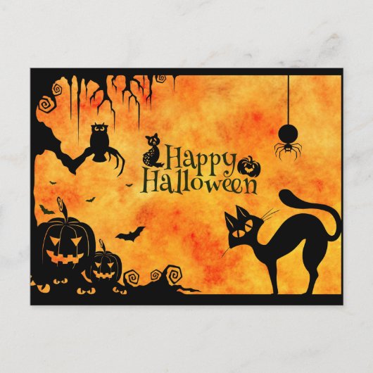 Happy Halloween Silhouette Black Cat en Friends Briefkaart (Voorkant)