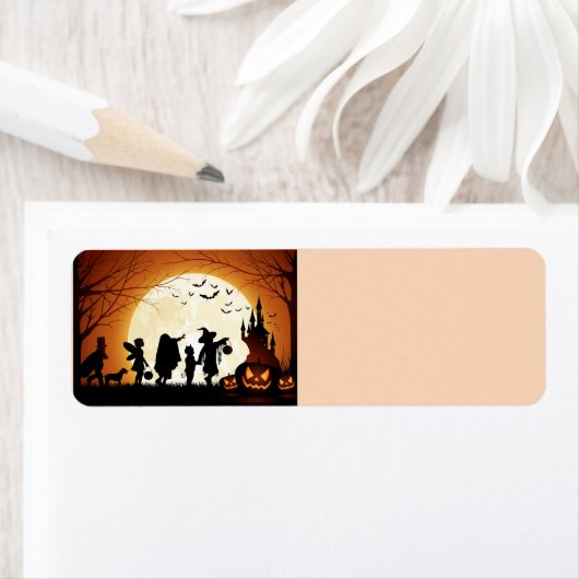 Happy Halloween Silhouette Kinderen Etiket (Insitu)