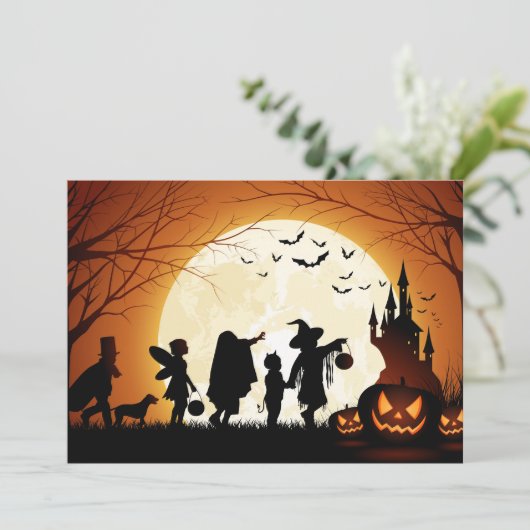 Happy Halloween Silhouette kinderen Kaart (Staand voorkant)