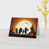 Happy Halloween Silhouette Kinderen Kaart (Gele Bloem)