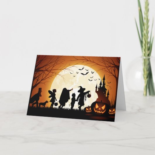 Happy Halloween Silhouette Kinderen Kaart (Voorkant)