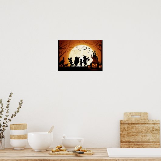 Happy Halloween Silhouette Kinderen Poster (Keuken)