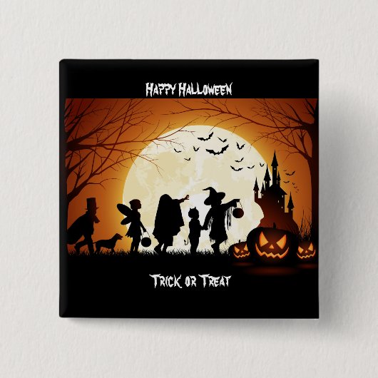 Happy Halloween Silhouette Kinderen Vierkante Button 5,1 Cm (Voorkant)