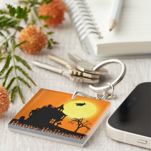 Happy Halloween Silhouette Landscape Sleutelhanger (Voorkant Rechts)