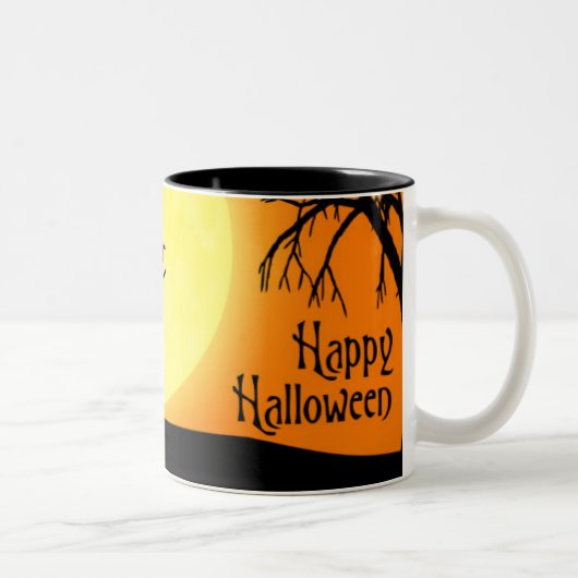 Happy Halloween Silhouette Landscape Tweekleurige Koffiemok (Rechts)