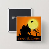 Happy Halloween Silhouette Landscape Vierkante Button 5,1 Cm (Voorkant /achterkant)