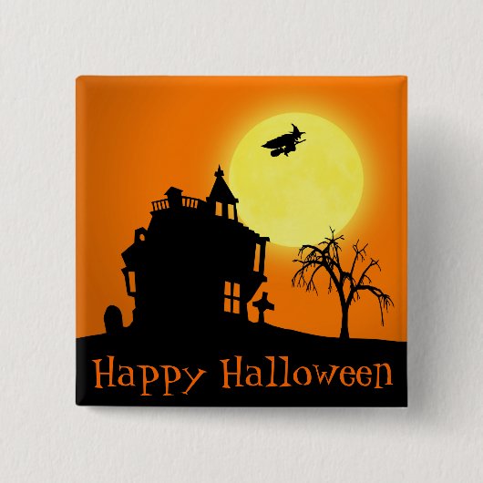 Happy Halloween Silhouette Landscape Vierkante Button 5,1 Cm (Voorkant)