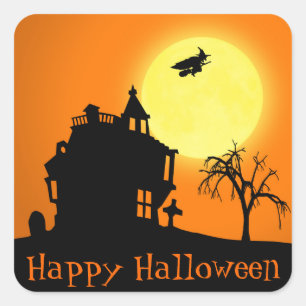 Happy Halloween Silhouette Landscape Vierkante Sticker