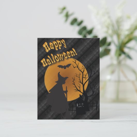 Happy Halloween Silhouette Witch Briefkaart (Staand voorkant)