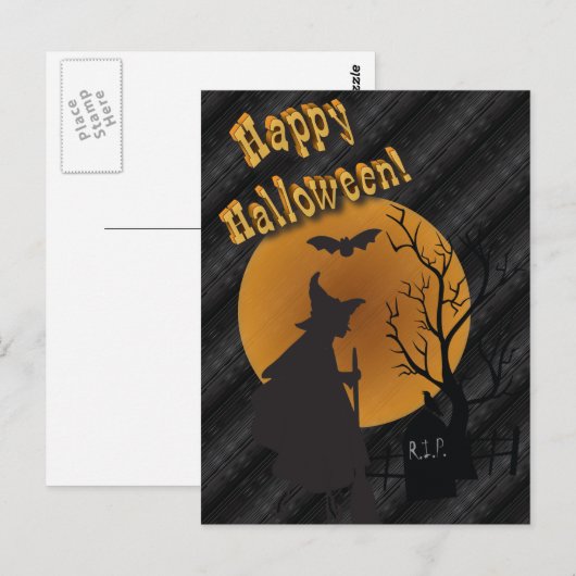 Happy Halloween Silhouette Witch Briefkaart (Voorkant / Achterkant)