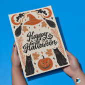 Happy Halloween Sinaasappel Black Retro  Briefkaart