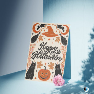Happy Halloween Sinaasappel Black Retro  Briefkaart