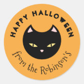 Happy Halloween Sinaasappel Leuke Zwarte Kat Ronde Sticker (Voorkant)