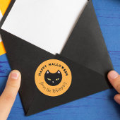 Happy Halloween Sinaasappel Leuke Zwarte Kat Ronde Sticker