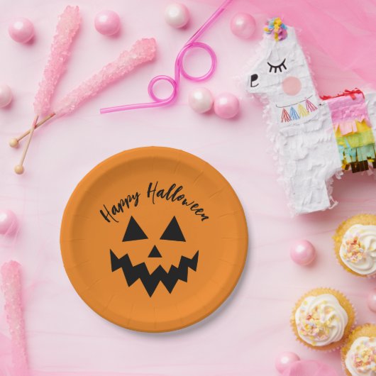 Happy Halloween Sinaasappel pompoen Jack O lantaar Papieren Bordje (Feest)