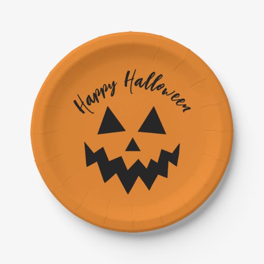 Happy Halloween Sinaasappel pompoen Jack O lantaar Papieren Bordje (Voorkant)