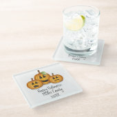 Happy Halloween Sinaasappel Pompoenen Custom Glazen Onderzetter (Schuin)