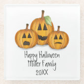 Happy Halloween Sinaasappel Pompoenen Custom Glazen Onderzetter (Voorkant)