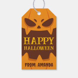 Happy Halloween Sinaasappel Spooky Pumpkin Retro Cadeaulabel