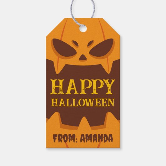 Happy Halloween Sinaasappel Spooky Pumpkin Retro Cadeaulabel (Voorkant)