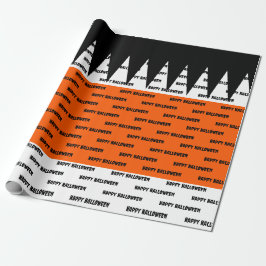 Happy Halloween Sinaasappel Zwart gepersonaliseerd Cadeaupapier