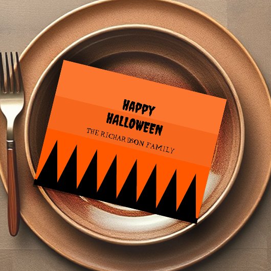 Happy Halloween Sinaasappel Zwart gepersonaliseerd Feestdagenkaart