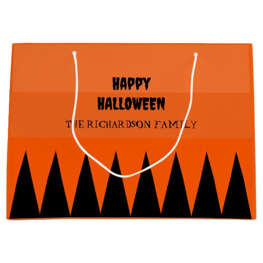 Happy Halloween Sinaasappel Zwart gepersonaliseerd Groot Cadeauzakje (Voorkant)