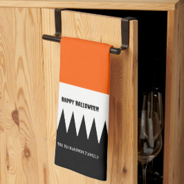 Happy Halloween Sinaasappel Zwart gepersonaliseerd Theedoek