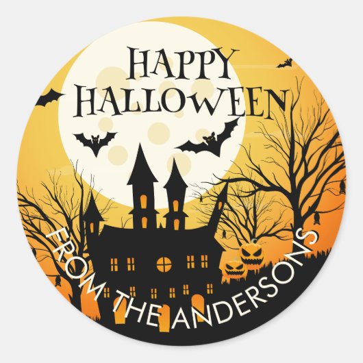 Happy Halloween Sinaasappel Zwart Ronde Sticker (Voorkant)