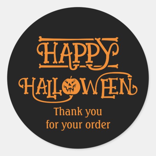 Happy Halloween Sinaasappel Zwart Ronde Sticker (Voorkant)