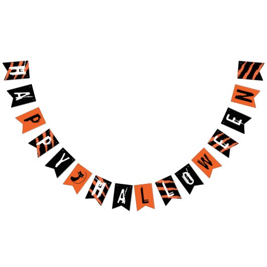 Happy Halloween Sinaasappel Zwart Wit Scratch Vlaggetjes (Alle)