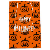 Happy Halloween Sinaasappel/zwarte pompoenen Medium Cadeauzakje (Voorkant)