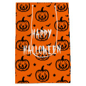 Happy Halloween Sinaasappel/zwarte pompoenen Medium Cadeauzakje (Achterkant)