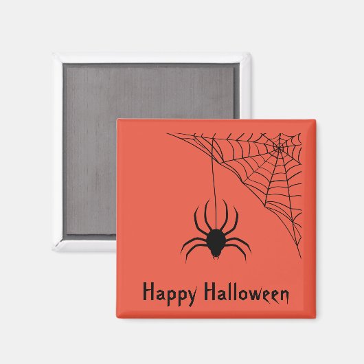 Happy Halloween Sinaasappel | Zwarte spin en web Magneet (Voorkant / Achterkant)
