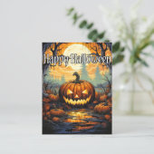 Happy Halloween sinister gloeiende pompoen in de h Briefkaart (Staand voorkant)