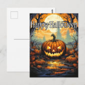 Happy Halloween sinister gloeiende pompoen in de h Briefkaart (Voorkant / Achterkant)