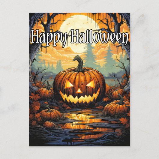 Happy Halloween sinister gloeiende pompoen in de h Briefkaart (Voorkant)