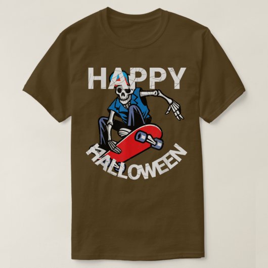 Happy Halloween Skateboarding Skeleton T-shirt (Design voorkant)