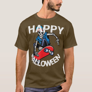 Happy Halloween Skateboarding Skeleton T-shirt
