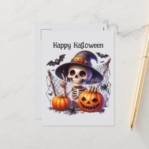 Happy Halloween skelet spreuk boeken Feestdagenkaart