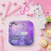 Happy Halloween Skeleton Ballerina Paarse Papieren Bordje (Feest)