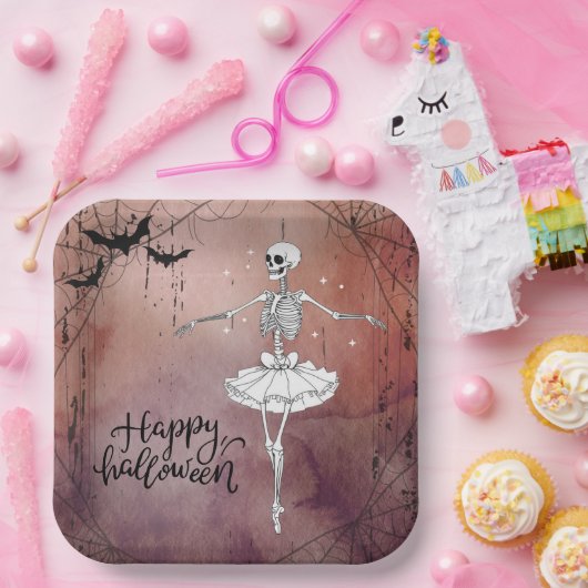 Happy Halloween Skeleton Ballerina Red Potion Papieren Bordje (Feest)