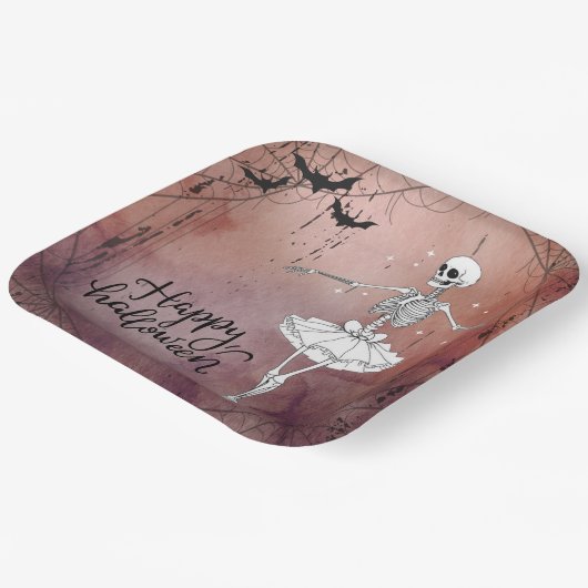 Happy Halloween Skeleton Ballerina Red Potion Papieren Bordje (Gebogen)