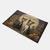 Happy Halloween Skeleton Cat and Dog in Graveyard Deurmat (Schuin)