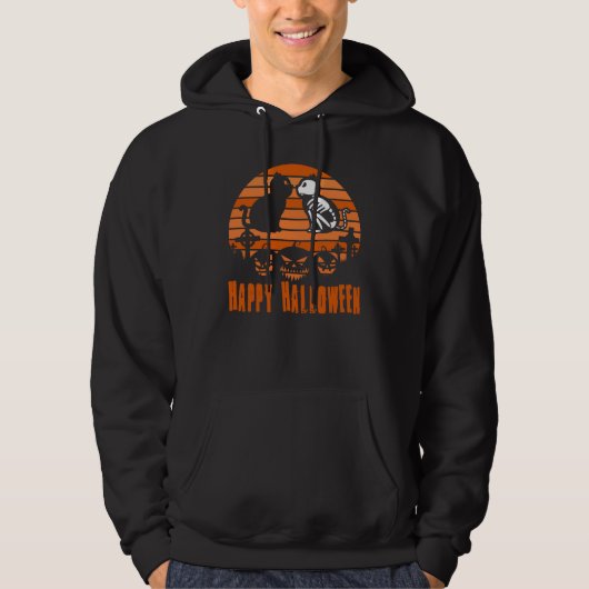 Happy Halloween Skeleton Cat Retro Sunset Hoodie (Voorkant)